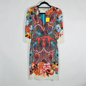 ETRO Silk Dress Floral Paisley Multi Color Print Knee Lenght 42/6 NWT $2,000